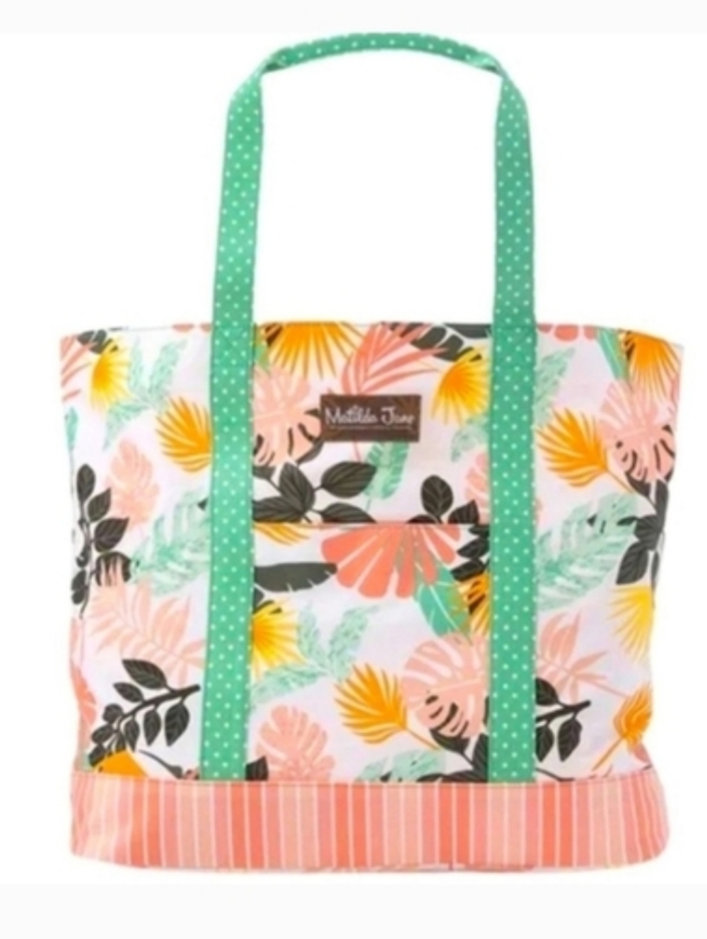 Matilda Jane Floral Canvas Tote - Mint Green Straps, Peach & Yellow Print